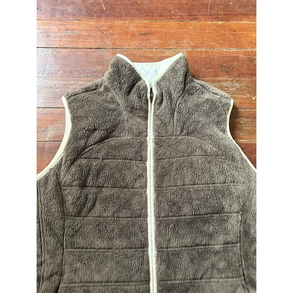 North Face Vest Womens Large Reversible Beige Brown Full Zip Puffer Soft